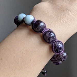 Amethyst and Amazonite round beads bracelet